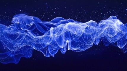 Abstract blue wave with sparkling particles, evoking a sense of motion and fluidity.
