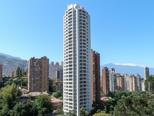 modern high-rise apartment buildings in a dense urban city