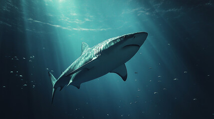 Fototapeta premium A shark is swimming in the ocean