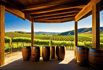 Fototapeta premium vibrant winery landscape featuring lush rustic rolling sunlit vines picturesque setting, vineyard, vineyards, hills, sunlight, harvest, countryside