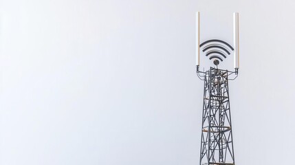 Power of 5G 5G antenna tower emitting waves, representing high-speed communication, modern tech style, isolated on white background