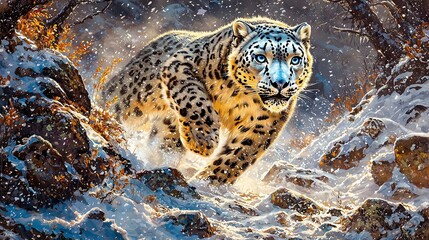 Majestic Snow Leopard in a Twilight Landscape