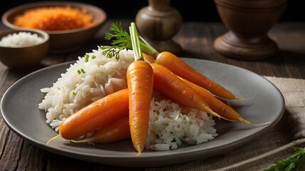 A plate of Carrots with Rice Food Lunch or Dinner 
