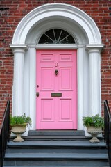 Vibrant pink door with arched entryway