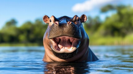 Fototapeta premium Playful Hippopotamus Emerging from Water