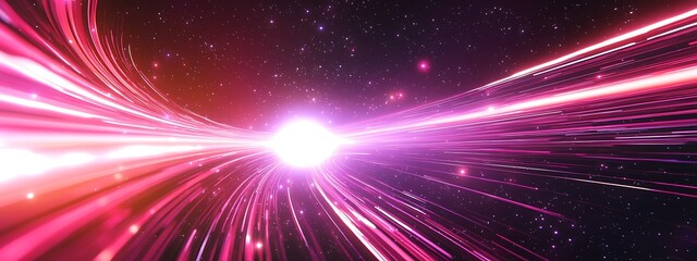 Naklejka premium Neon speed rays abstract background. A burst of pink light energy. The movement of luminous purple rays in space. 