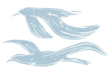 PNG birds linocut on transparent background