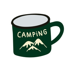 Vintage green hiking mug with mountain design is perfect for nature lovers, outdoor activities and tourism