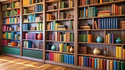 Diverse Collection of Colorful Books on Wooden Shelves in a Cozy Home Library Interior Design
