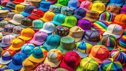 Diverse Collection of Colorful Caps and Hats for Fashion, Sports, and Outdoor Activities Displayed