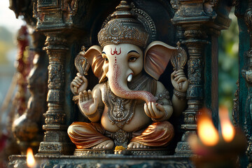 Fototapeta premium Lord ganesha sculpture in temple. Lord ganesh festival.