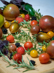 Garden vegetables, herbs and fruits composition