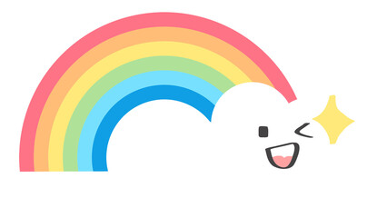 Rainbow png flat cloud sticker collage, cute weather transparent clipart
