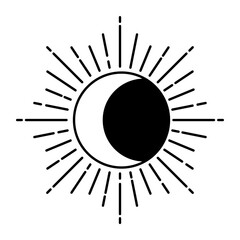 Black sun png clipart, mystic line art style for planner, transparent background