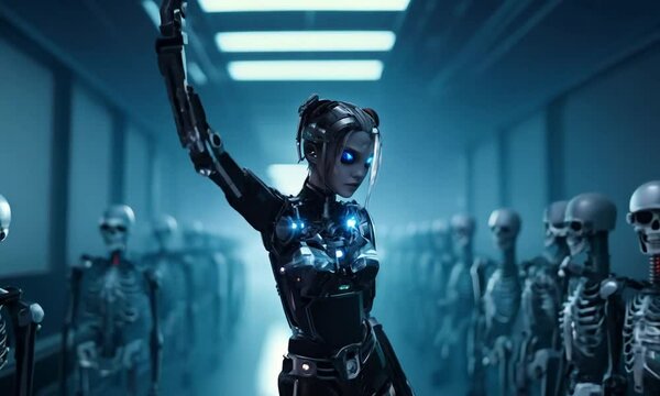 Humanoid cyborg robot girl with robot skeletons epic body, generative ai