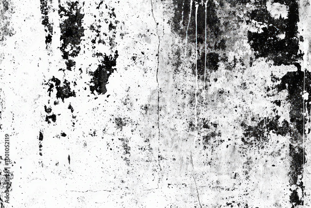 Aufkleber a textured wall displays a mix of black and white patches, revealing layers of age and wear, contrib