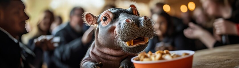 Baby Hippo at Charity Event Captivating the Crowd
