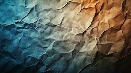 Fototapeta premium Crumpled paper texture with a blue, brown and orange gradient.