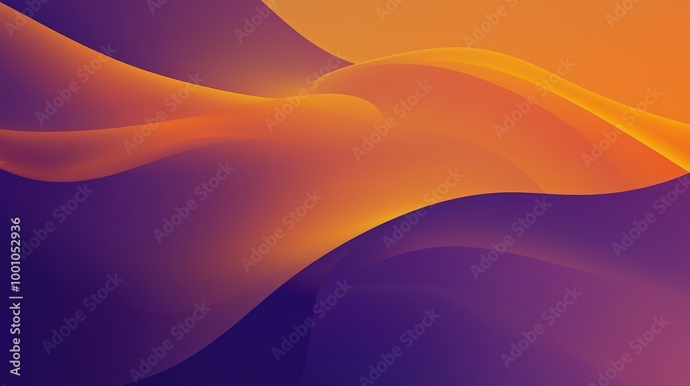 Poster Flowing waves of purple and orange blend together, creating a stunning abstract design characterized by smooth curves and vibrant color transitions