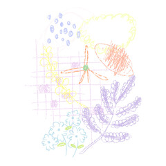 Floral line art png transparent background, pastel kids doodle design