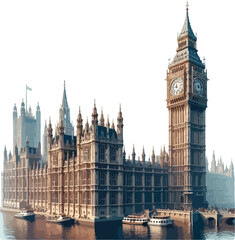 Obraz premium Famous British Clock Tower Big Ben Isolate Vector Illustration 