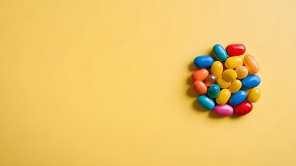 Obraz premium Soft yellow background with a handful of pills