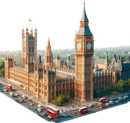 Obraz premium Famous British Clock Tower Big Ben Isolate Vector Illustration 