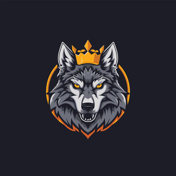 Esports gaming logo wolf head with crown