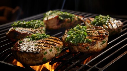 a treat for the seafood lover, a grill swordfish steak well marinated with a mixture of secret herbs and spices grilled to perfecton, garnished with mint sauce ready to be devoured