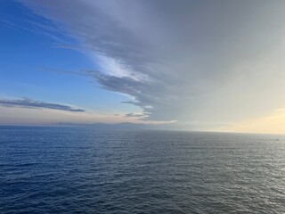 Fototapeta premium Riomaggiore sky see lake and winds a little fog