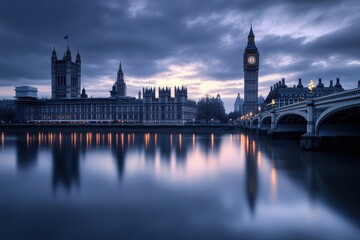 Obraz premium Dramatic night skyline of historic city with iconic landmarks