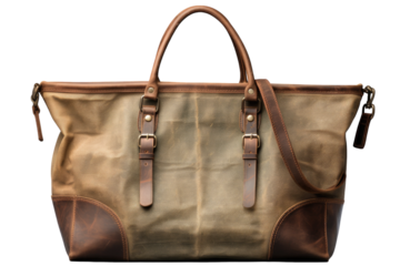 Vintage Tote Bag with Floral Embroidery and Soft Fabric Isolated on Transparent Background