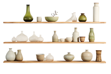 Rustic Wall Shelf with Wooden Finish and Metal Brackets Isolated on Transparent Background