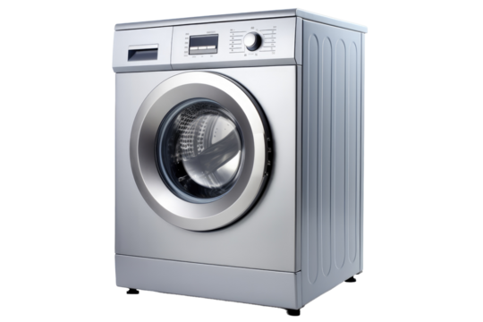 Classic Top-Loading Washing Machine with Large Capacity Drum and Chrome Finish Isolated on Transparent Background