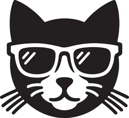 Simple cat head in sunglasses silhouette vector style icon