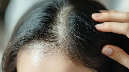 Obraz premium Woman Touching Her Head with a Thoughtful Gesture