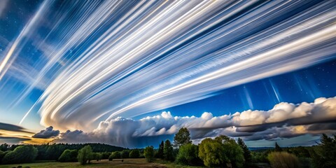 Fototapeta premium Exploring atmospheric phenomena, this piece delves into the visual spectacle of white streaks in the sky and their