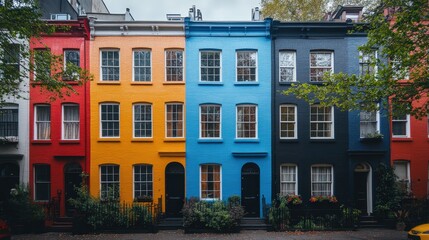 Fototapeta premium Colorful Row of Houses in Urban Setting