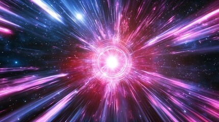 Naklejka premium Neon speed rays abstract background. A burst of pink light energy. The movement of luminous purple rays in space. 