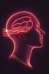 Fototapeta premium A glowing profile of a human head with brain waves, symbolizing thought and creativity.