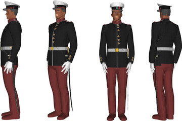Vector sketch illustration design of naval troops in service uniforms in ready pose