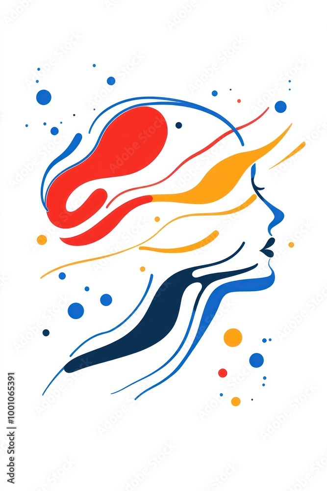 Poster A stylized profile illustration of a woman's face with colorful flowing lines and shapes.