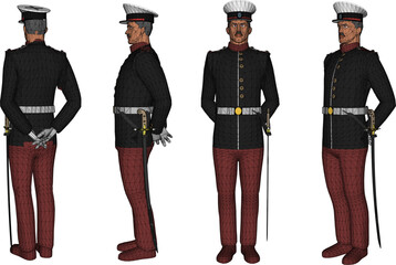Vector sketch illustration design of naval troops in service uniforms in ready pose
