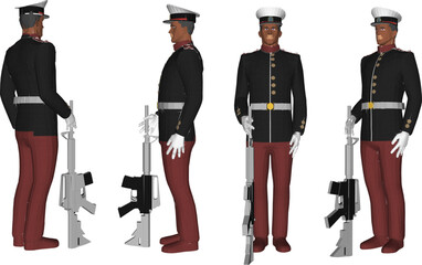 Vector sketch illustration design of naval troops in service uniforms in ready pose