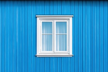 Vibrant blue industrial building with white window