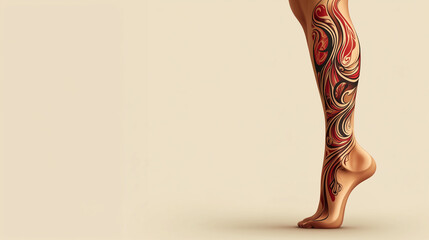 Artistic illustration of a decorated leg with colorful body art against a soft background 
