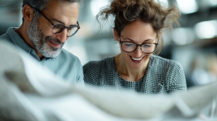 A focused couple collaboratively plans in a creative workspace, showcasing teamwork and shared vision, as they engage in a dynamic process with mutual enthusiasm.