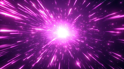  Neon speed rays abstract background. A burst of pink light energy. The movement of luminous purple rays in space. 
