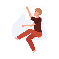 A man in pajamas enjoying a peaceful night’s sleep. Peaceful sleep of man in pajamas, relaxed bedtime posture