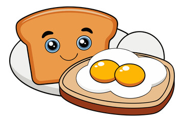 Breakfast with poached egg and bread on white background, egg and bread